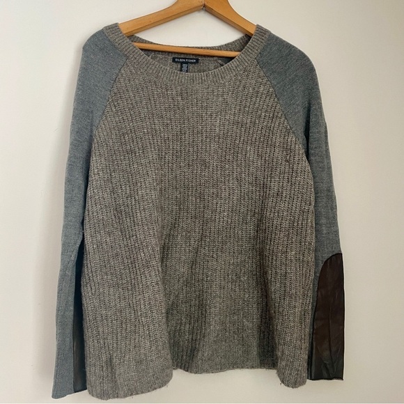 Eileen Fisher Raglan Crewneck Sweater Grey Gray Beige Medium Yak - Picture 5 of 9